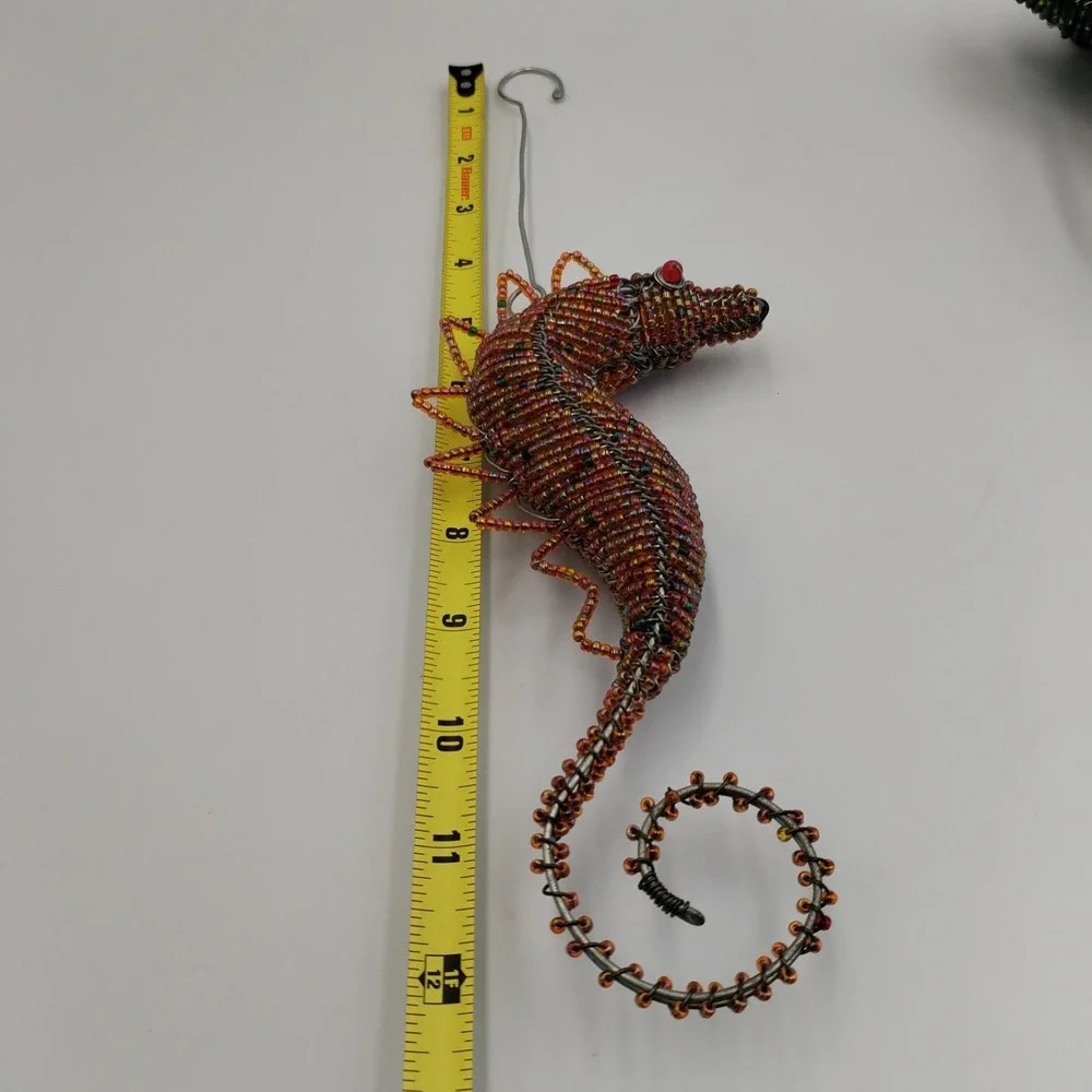 Beaded Wire Marine Life Fish Seahorse Ornaments Lot 3 Coastal Home Decor Folk